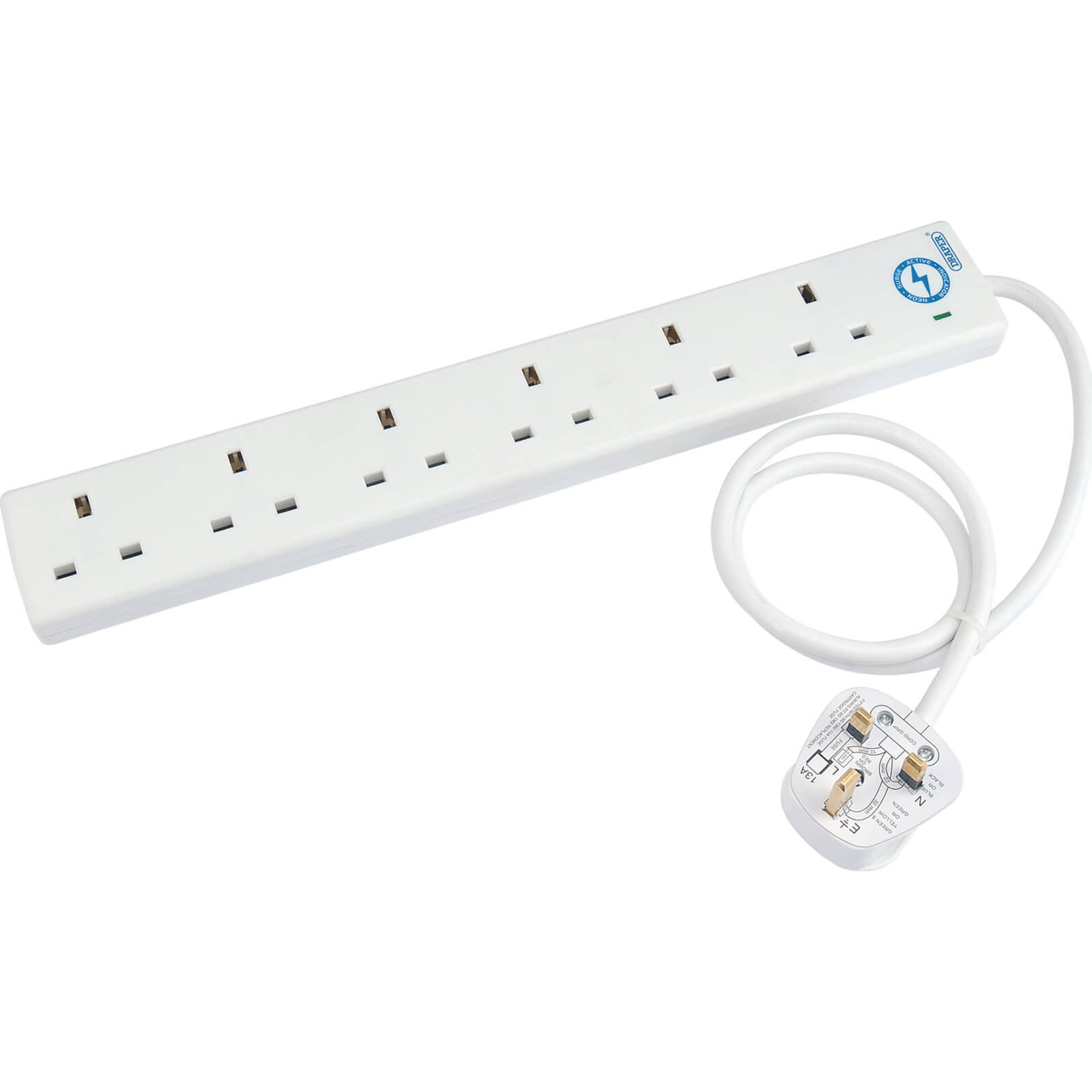 Draper 6 Socket Protected Extension Lead 240v 0.75m