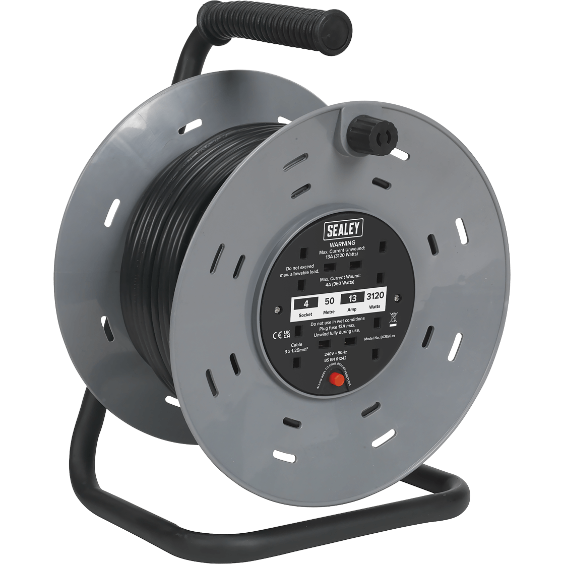 Sealey 2 Socket Cable Extension Reel 240v 50m