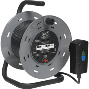 Sealey 2 Socket Cable Extension Reel and RCD Plug 240v 25m