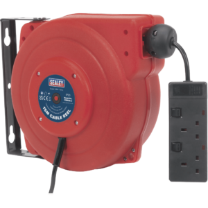 Sealey 2 Socket Wall Mount Cable Extension Reel 240v 15m