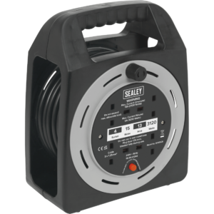 Sealey 3 Socket Cable Extension Reel Box 240v 15m