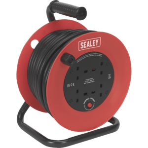 Sealey 4 Socket Heavy Duty Thermal Trip Cable Reel 240v 25m
