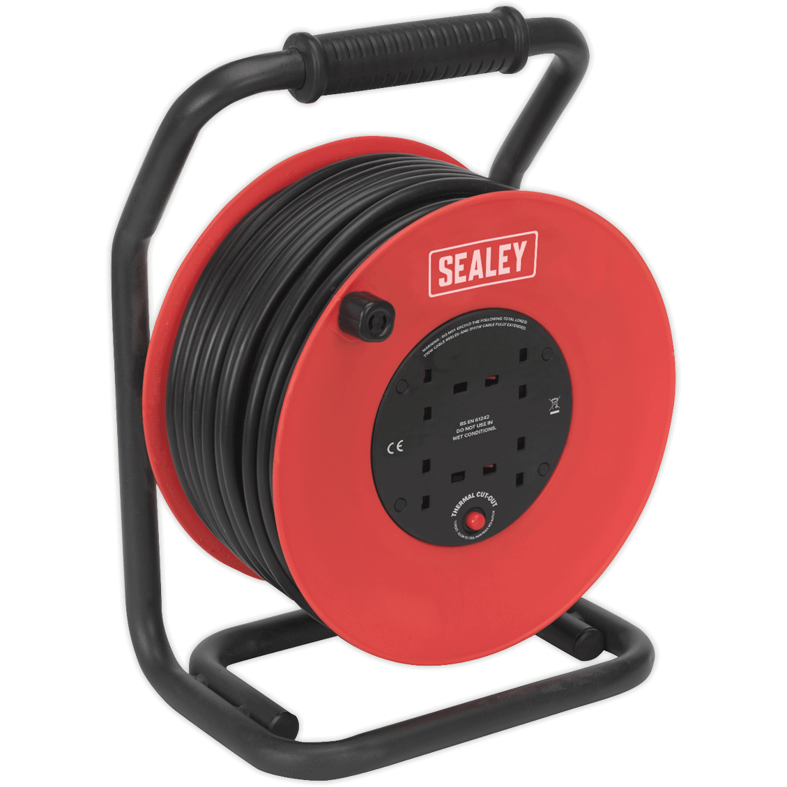 Sealey 4 Socket Heavy Duty Thermal Trip Cable Reel 240v 50m