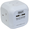 Sealey 4 Way Mains Extension Cube and USB Sockets 240v