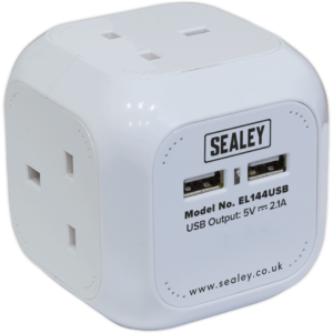 Sealey 4 Way Mains Extension Cube and USB Sockets 240v