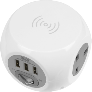 Sealey Cable Extension Cube with Wireless Charging & USB Sockets