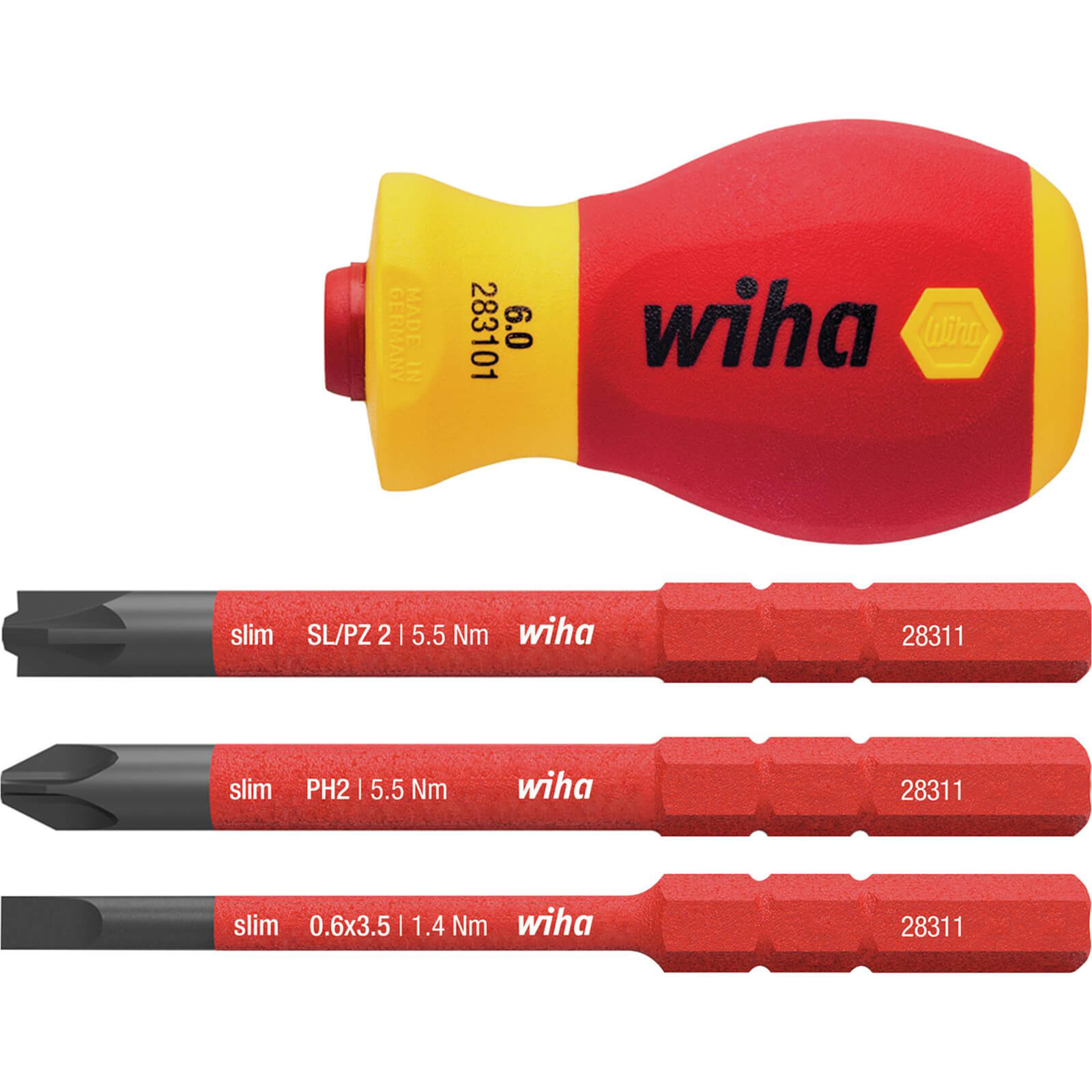 Wiha 4 Piece VDE Softfinish Slimvario Stubby Screwdriver Set
