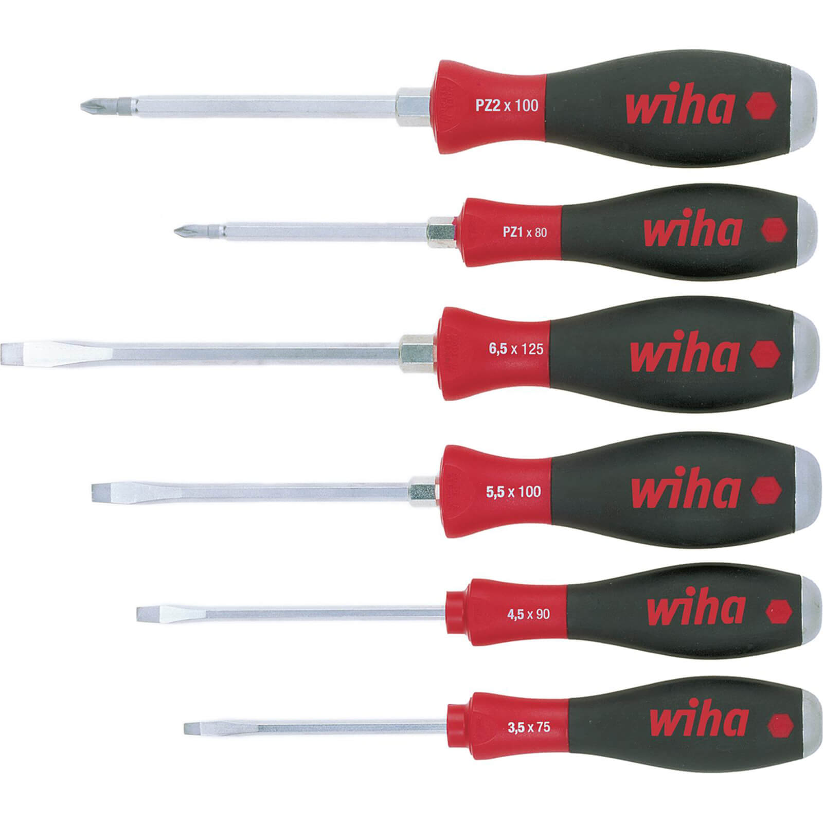 Wiha Softfinish 6 Piece Hex Bolster Slotted and Pozi Screwdriver Set