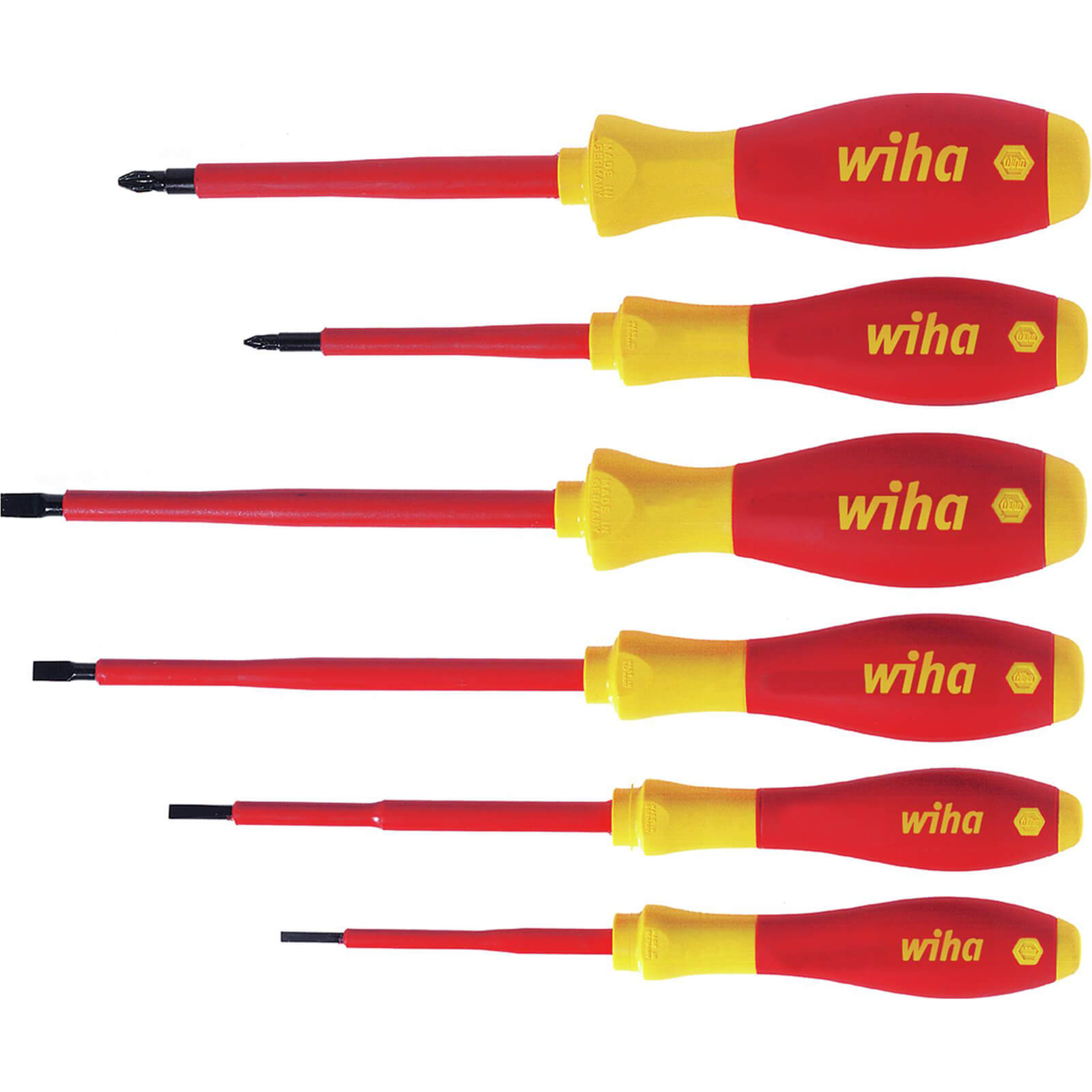 Wiha Softfinish 6 Piece VDE Insulated Slotted / Pozi Screwdriver Set