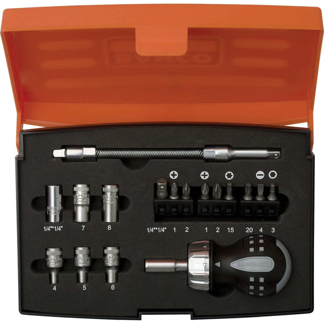 Bahco 18 Piece Stubby Ratchet Screwdriver and Bit Set